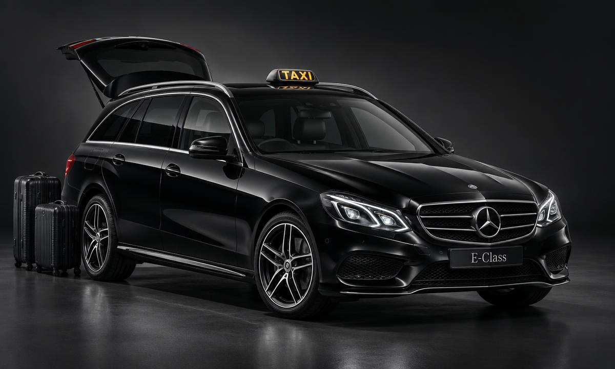 Black Mercedes estate taxi with extra luggage space for Hertfordshire airport travel
